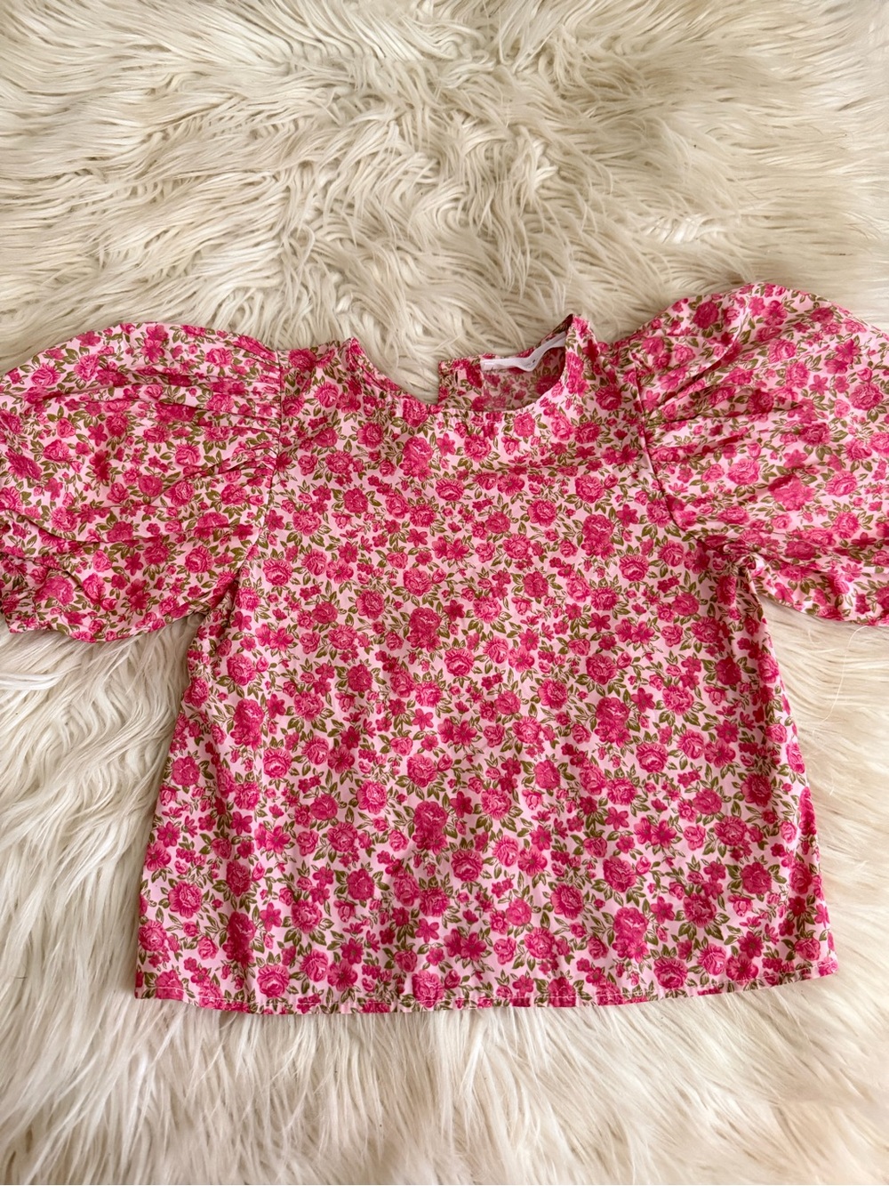 ZARA Girls Pink Floral Puff-Sleeve Top